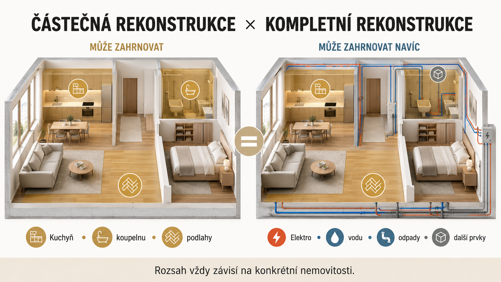 Rozdíl mezi částečnou a kompletní rekonstrukcí nemovitosti