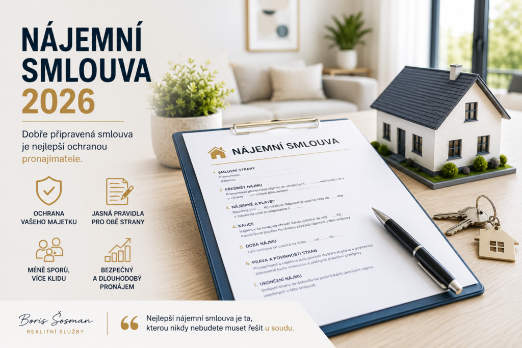 Nájemní smlouva 2026: Co musí obsahovat a na co si dát pozor jako pronajímatel