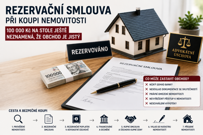 Rezervační smlouva při koupi nemovitosti 2026: Poplatek, hypotéka, advokátní úschova a právní rizika“ – realitní blog Boris Šosman