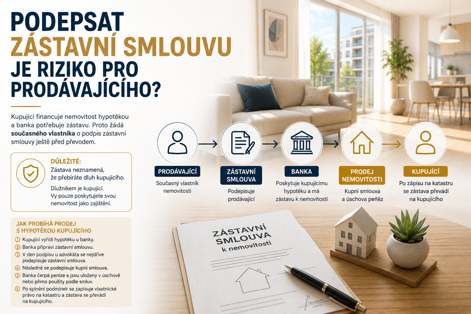 Zástavní smlouva při prodeji nemovitosti – podpis prodávajícího a zástavní právo banky kupujícího